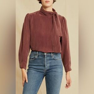 Amour Vert Mauve Tie-Neck Long Sleeve Blouse
